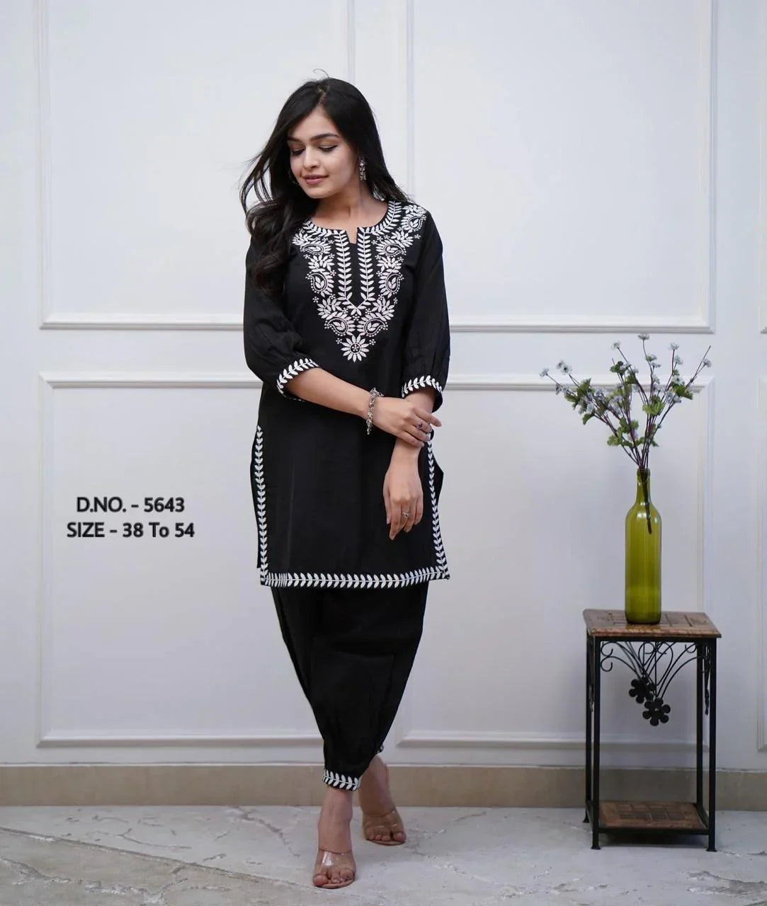 Pure Cotton Cambric Kurti with Hand Aari Embroidery and Afghani Style Pants