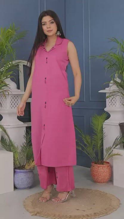 Pure Cotton Slub Fabric Kurta Pant Set.